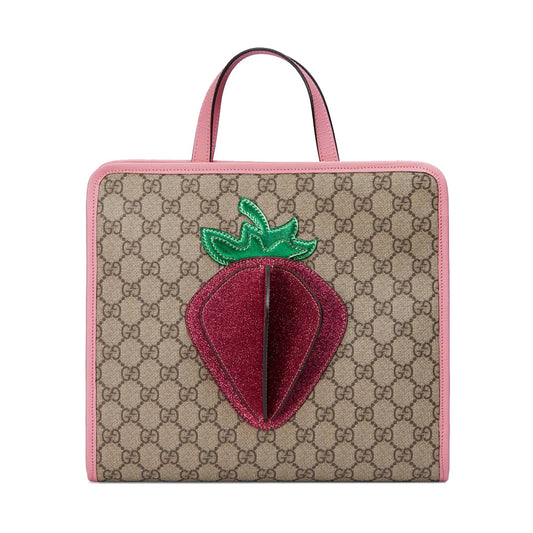 Girls Beige GG Strawberry Handbag