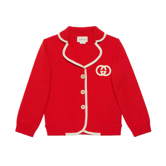 Girls Red GG Wool Cardigan