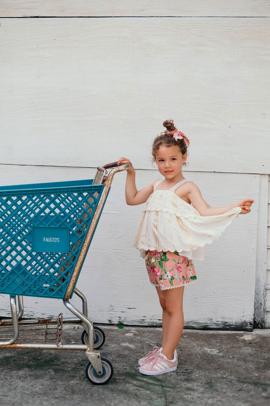 Girls Pink Flowers Cotton Shorts