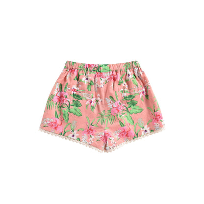 Girls Pink Flowers Cotton Shorts