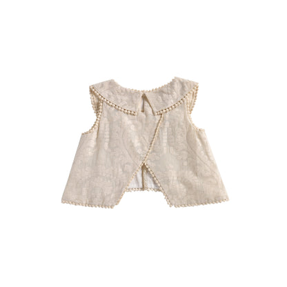 女童奶油白巴洛克蕾丝棉上衣