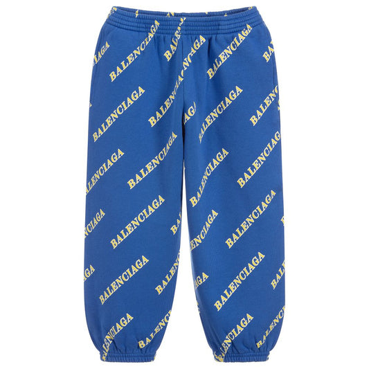 Boys & Girls Blue Logo Cotton Jogging Pants