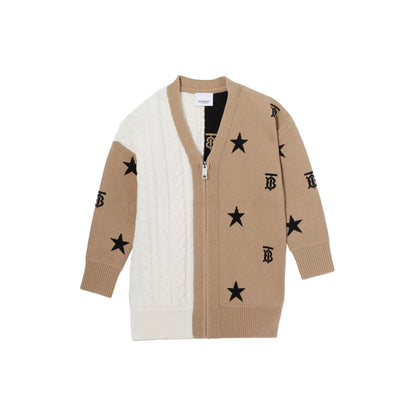 Girls Beige & White Star Wool Cardigan