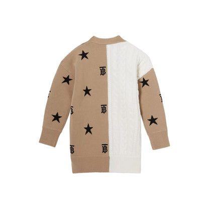 Girls Beige & White Star Wool Cardigan