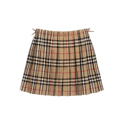 Girls Beige Check Cotton Skirt