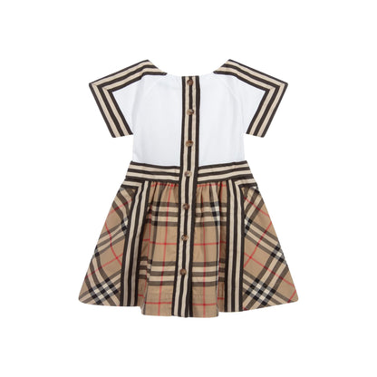 Baby Girls Beige & White Check Cotton Dress