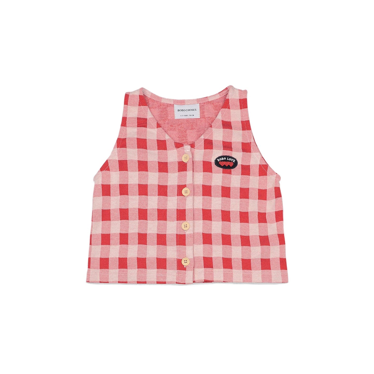 Girls Red Check Button Cotton Top