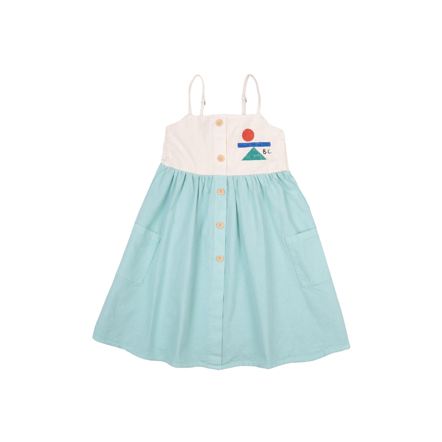 女童绿色纽扣棉连衣裙