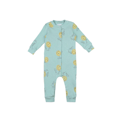 女婴绿色狮子印花棉连体衣