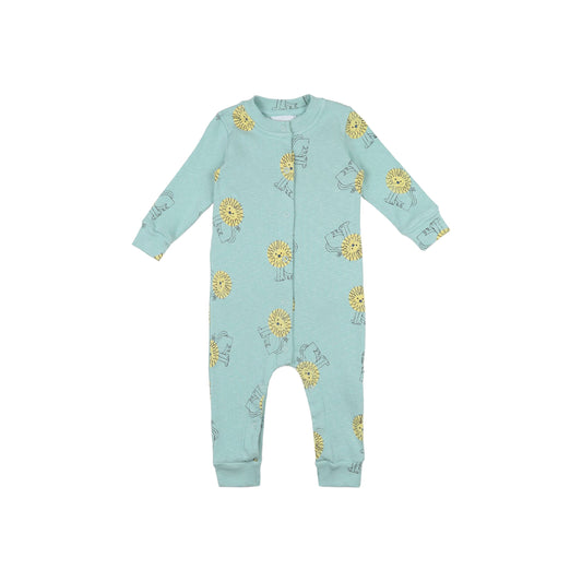 女婴绿色狮子印花棉连体衣