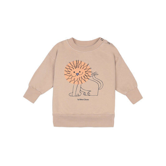 女婴米色狮子印花棉卫衣