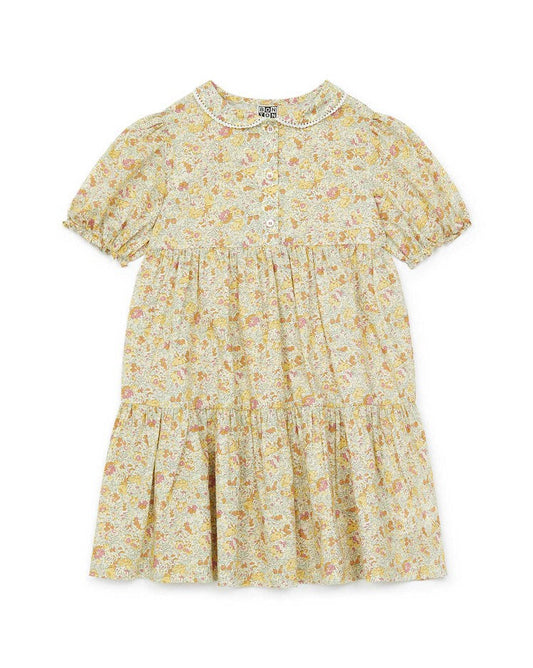 女童黄色碎花棉连衣裙