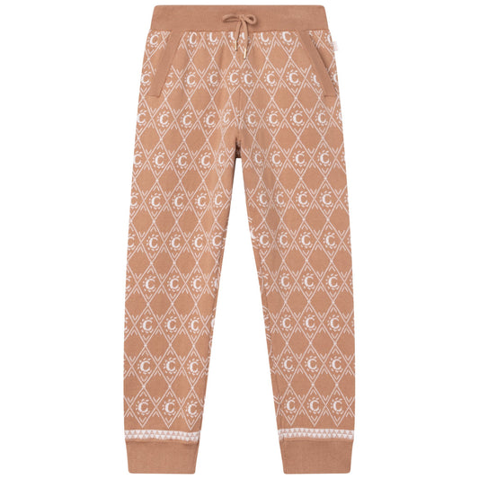 女童米色Logo针织长裤