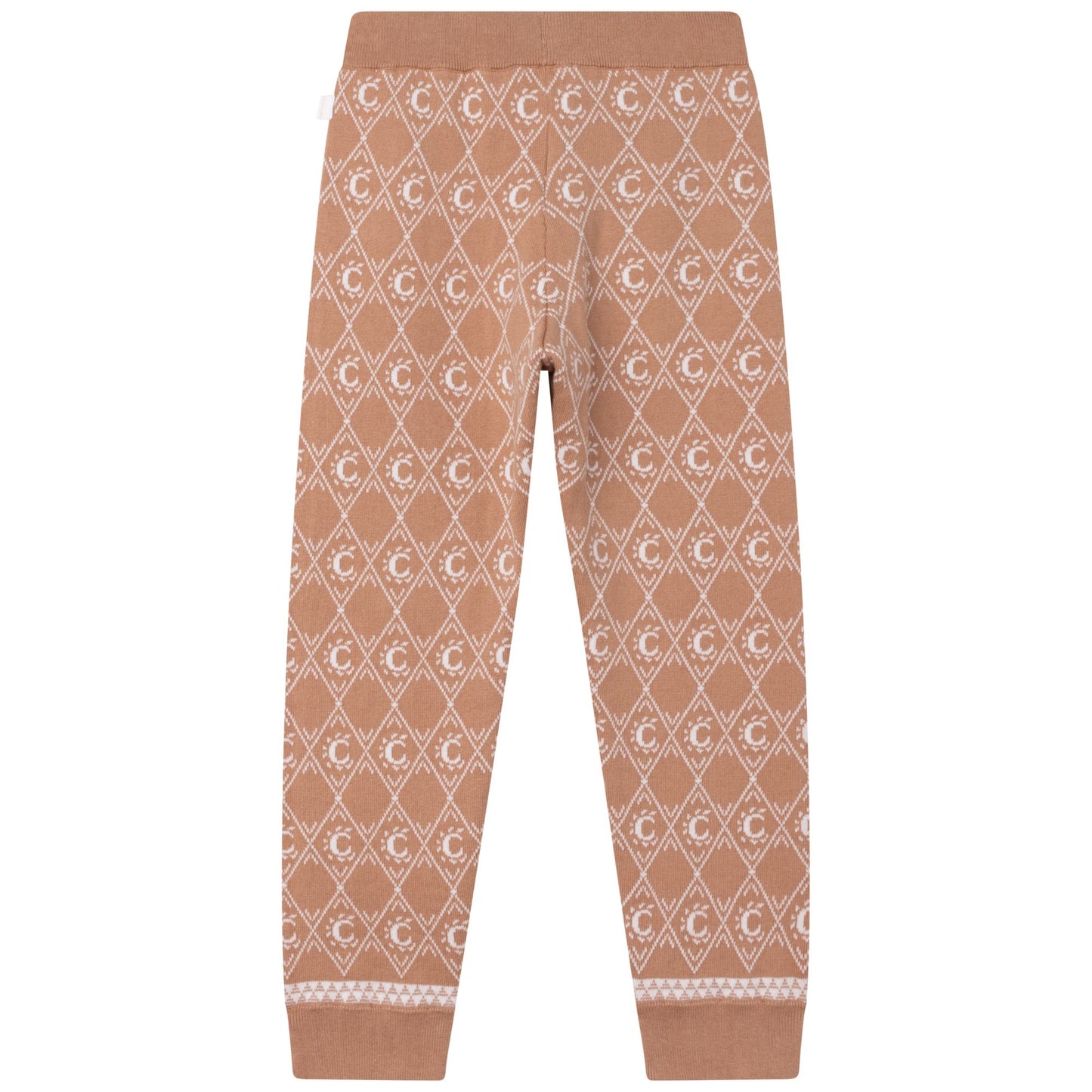 女童米色Logo针织长裤