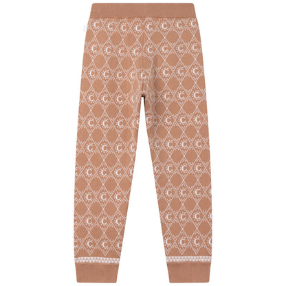 女童米色Logo针织长裤