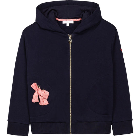 女童黑色连帽拉链上衣