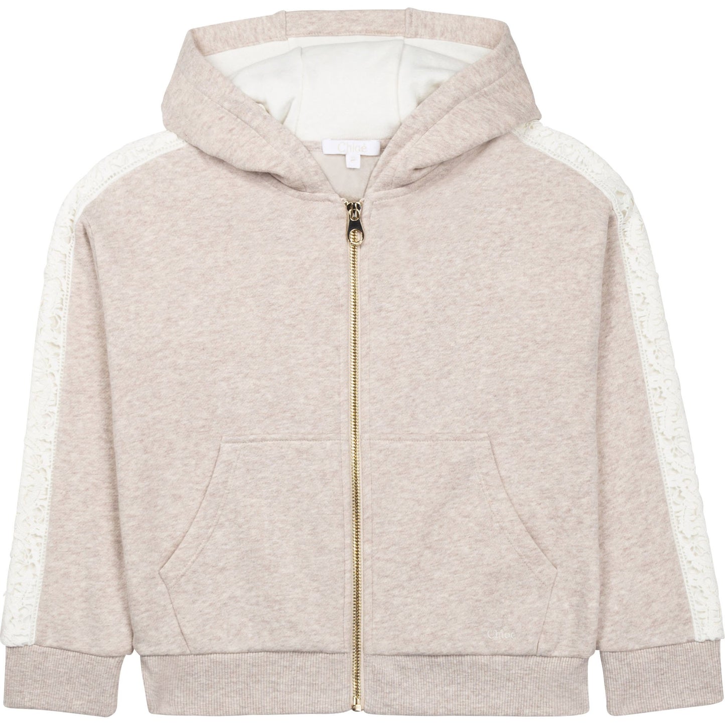 女童米色连帽拉链上衣