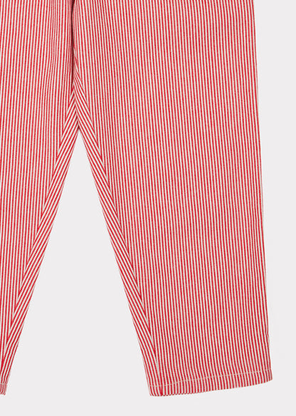女童红色条纹棉长裤