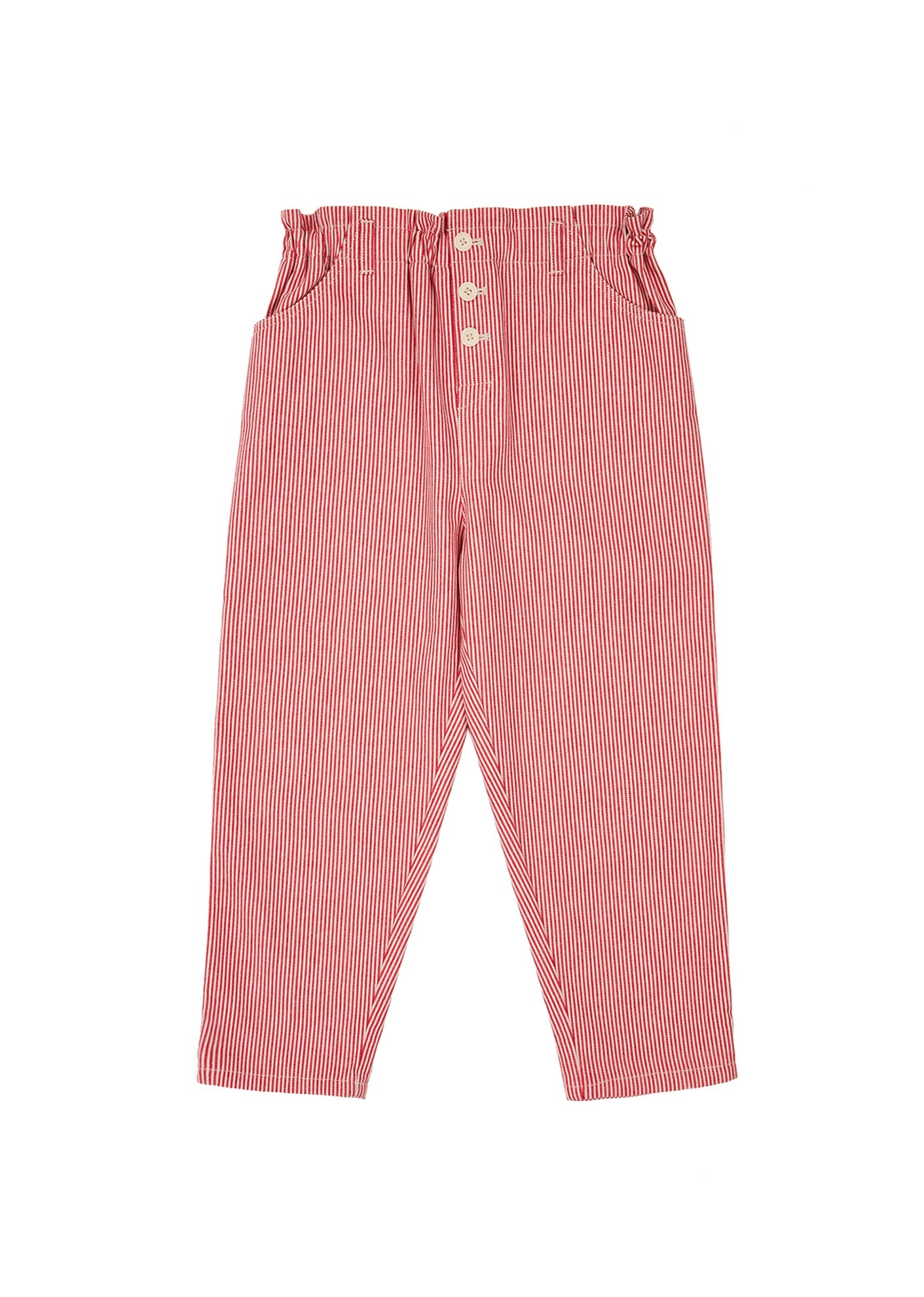 女童红色条纹棉长裤