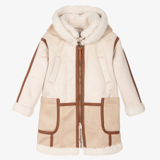 女童米色连帽外套