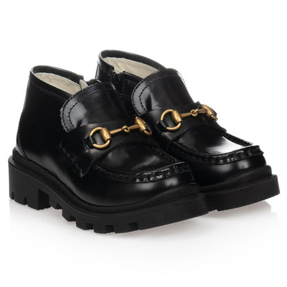 Girls Black Calf Skin Booties
