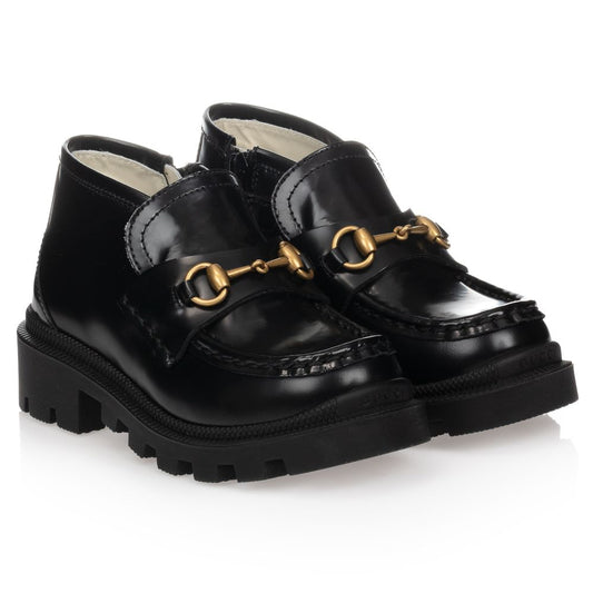 Girls Black Calf Skin Booties