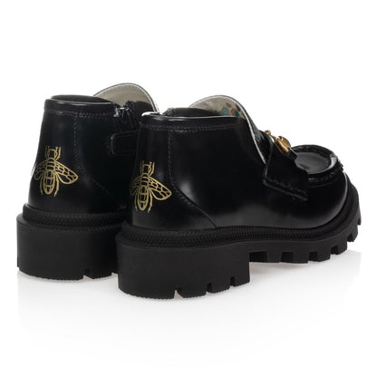 Girls Black Calf Skin Booties