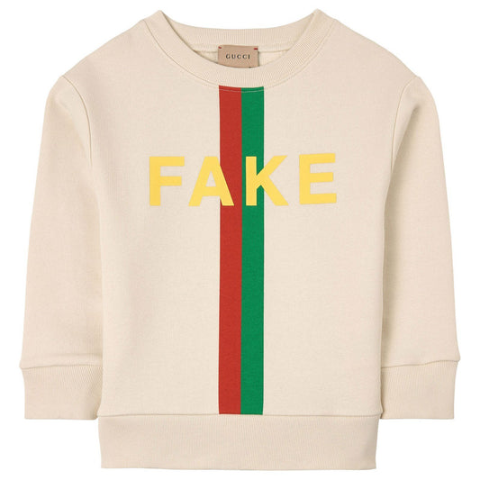 Boys & Girls White Striped Cotton Sweatshirt