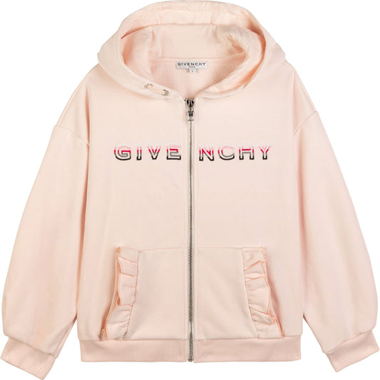 儿童粉色连帽拉链上衣