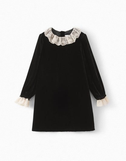 Girls Black Silk Velvet Dress