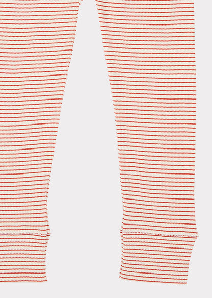 女童红色条纹棉打底裤