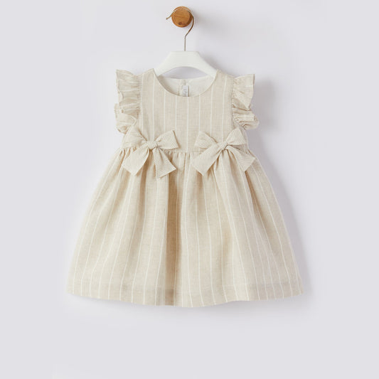 女婴米色蝴蝶结连衣裙