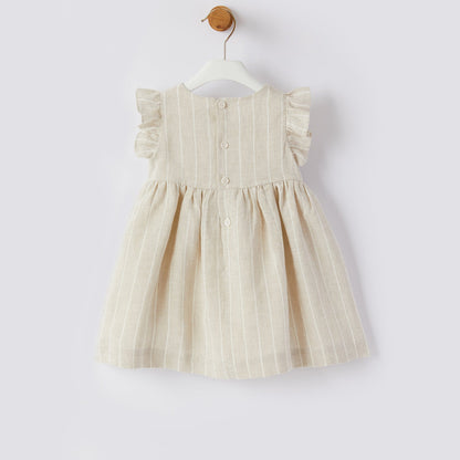 女婴米色蝴蝶结连衣裙