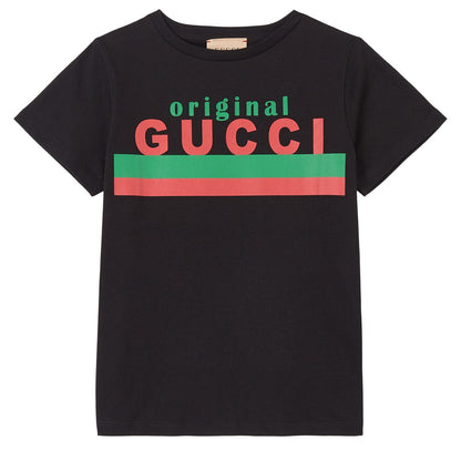 Boys & Girls Black Logo Cotton T-Shirt