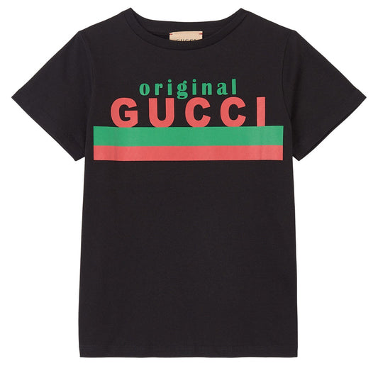 Boys & Girls Black Logo Cotton T-Shirt