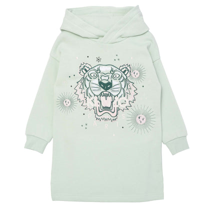 Girls Light Green Tiger Hooded Dress