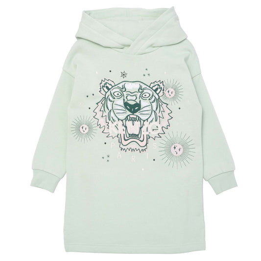 Girls Light Green Tiger Hooded Dress