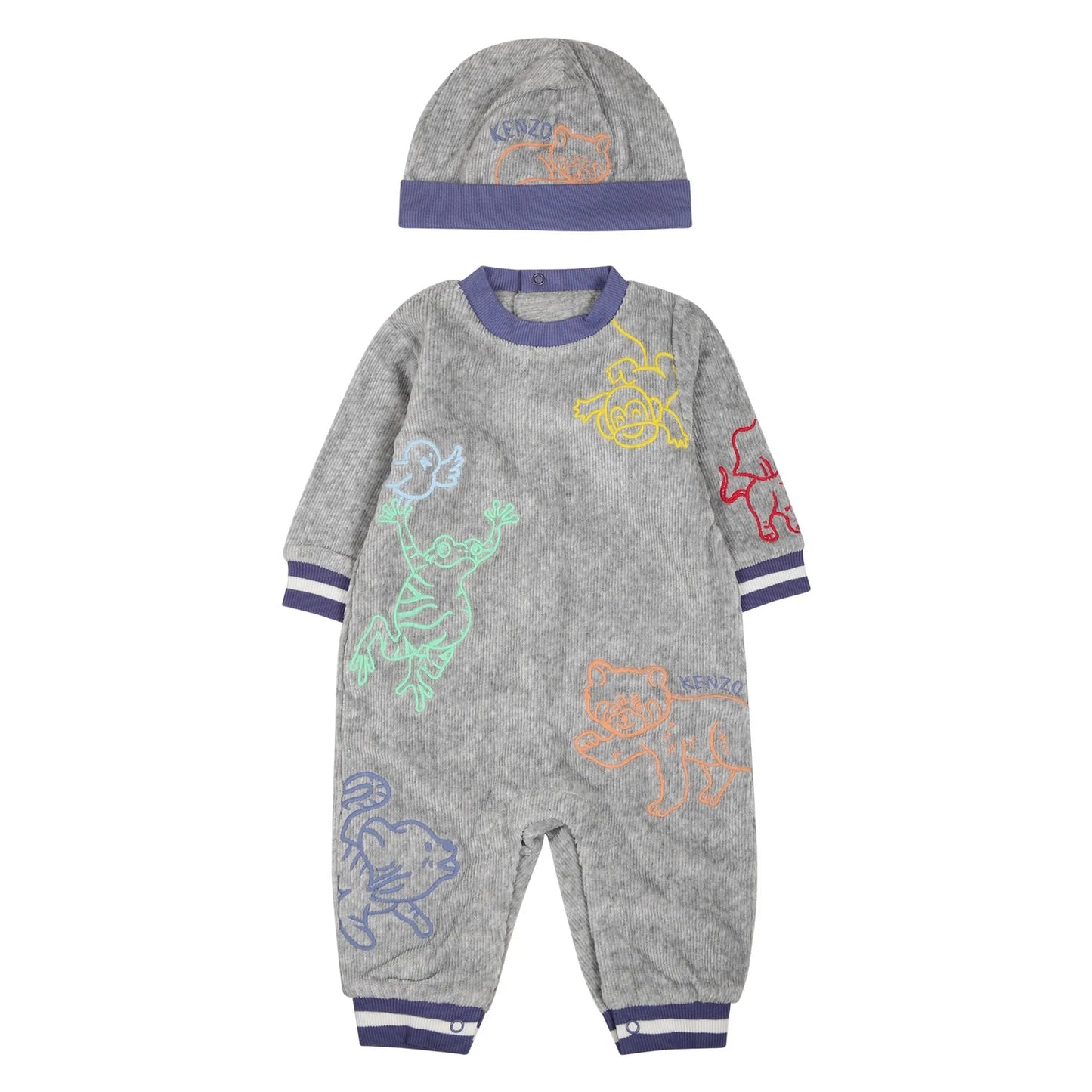 男婴灰色棉连体衣&帽子套装