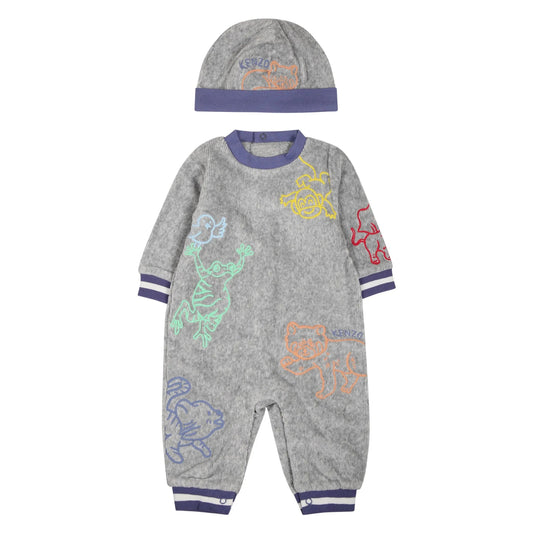 男婴灰色棉连体衣&帽子套装