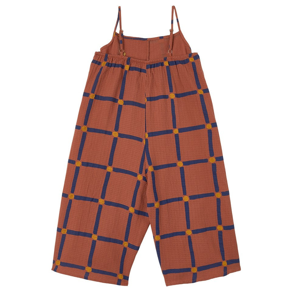Girls Mauve Check Cotton Jumpsuit