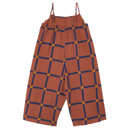 Girls Mauve Check Cotton Jumpsuit