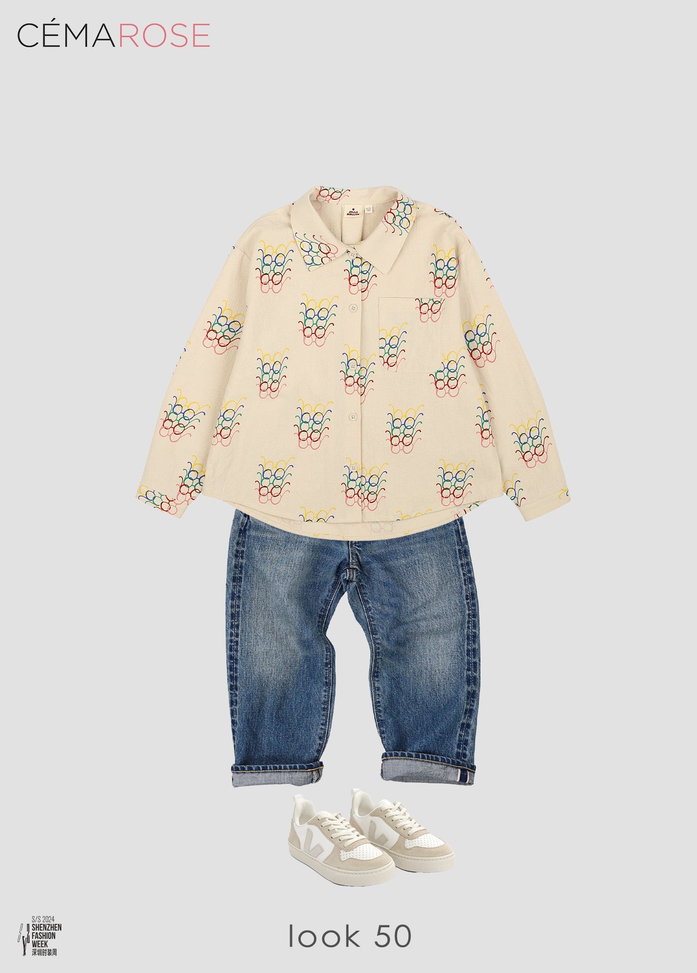 儿童米色印花棉衬衫