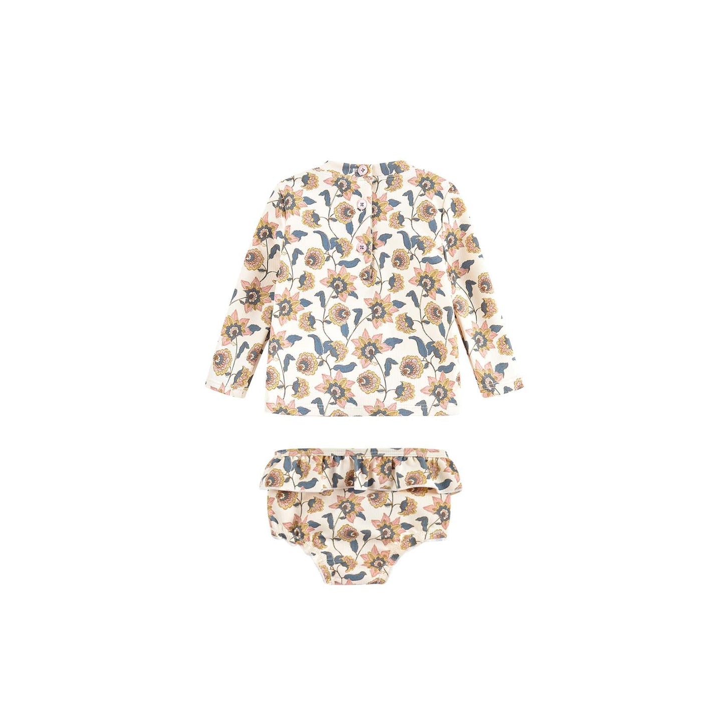 Girls Cream Flowers UV Protective Swimwear Set