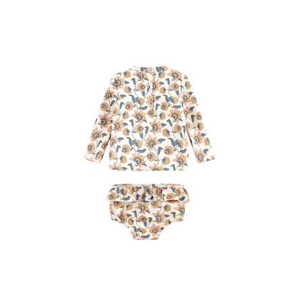 Girls Cream Flowers UV Protective Swimwear Set