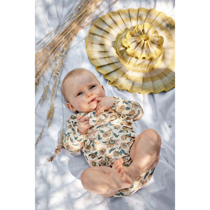 Girls Cream Flowers UV Protective Swimwear Set