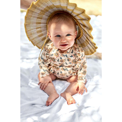 Girls Cream Flowers UV Protective Swimwear Set