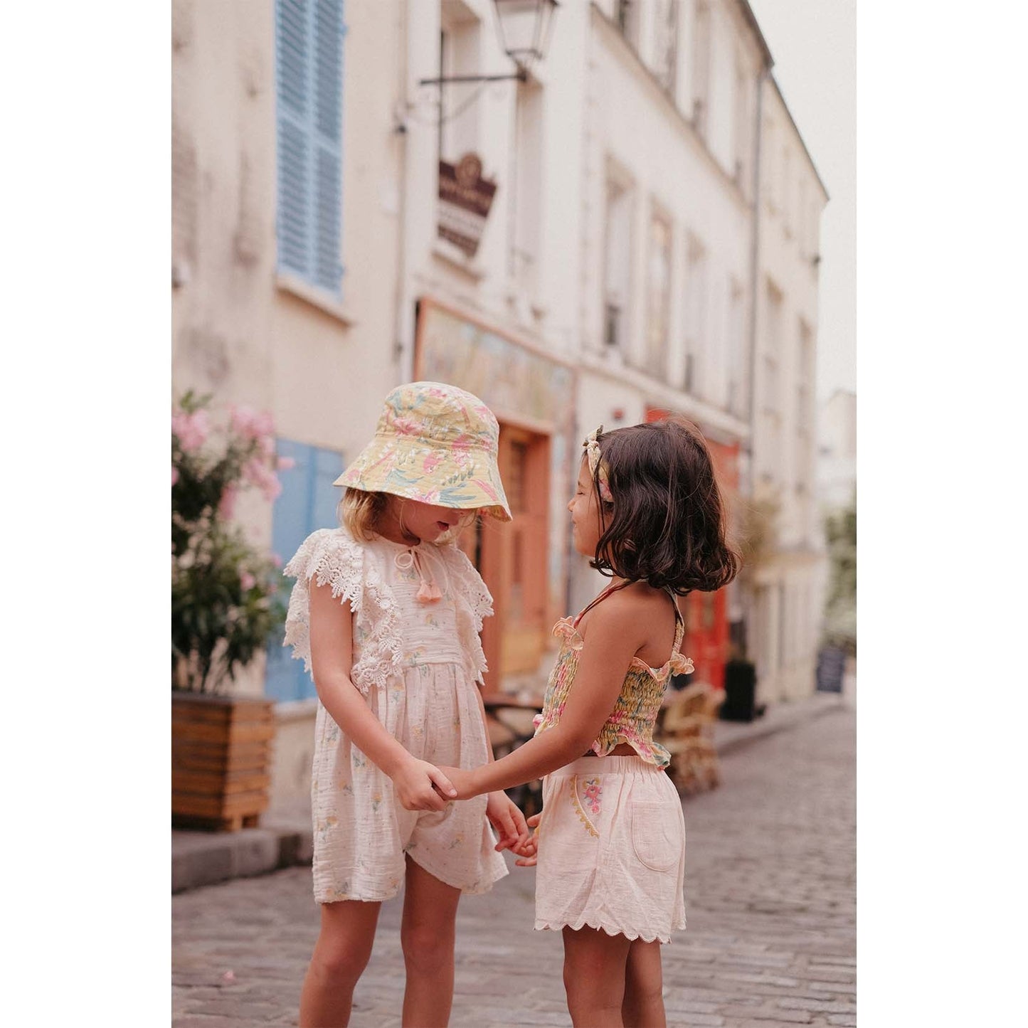 女童淡粉色花朵印花连体裤