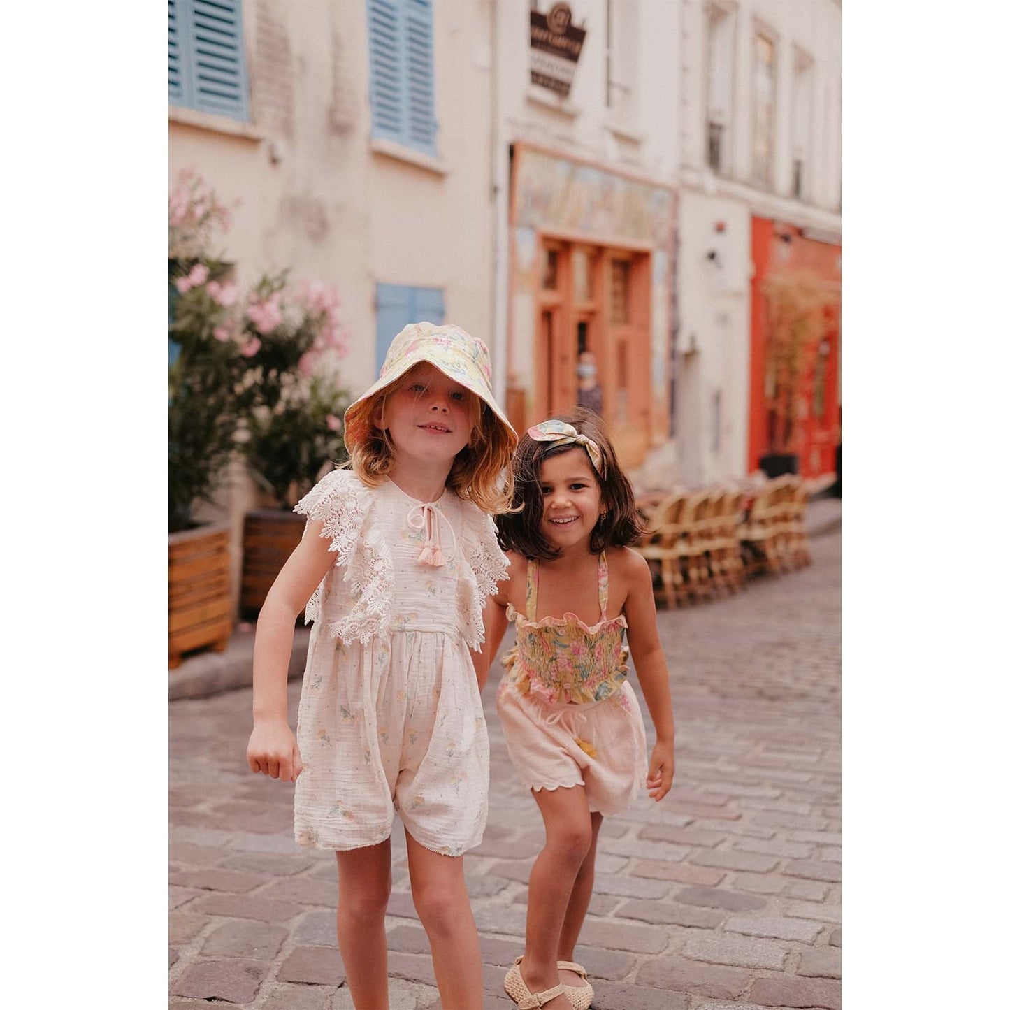 女童淡粉色花朵印花连体裤