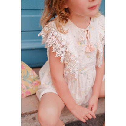 女童淡粉色花朵印花连体裤