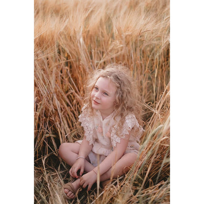 女童淡粉色花朵印花连体裤